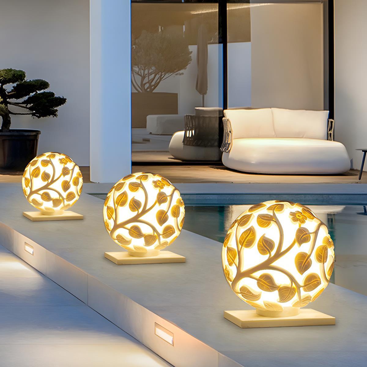 Waterproof Solar Globe Hollow Leaves LED Outdoor Post Lights - Flyachilles