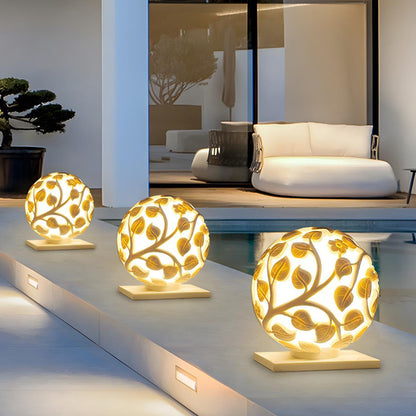 Waterproof Solar Globe Hollow Leaves LED Outdoor Post Lights - Flyachilles