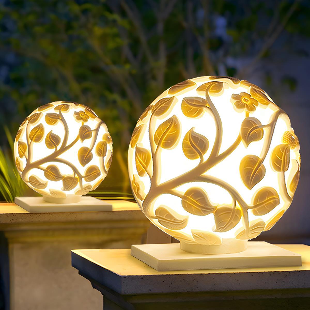 Waterproof Solar Globe Hollow Leaves LED Outdoor Post Lights - Flyachilles