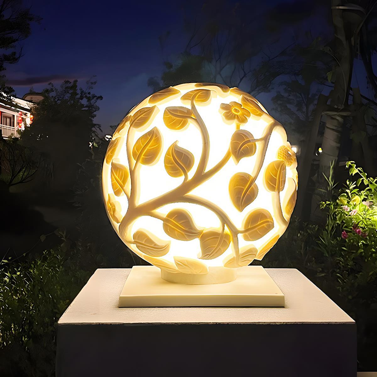 Waterproof Solar Globe Hollow Leaves LED Outdoor Post Lights - Flyachilles