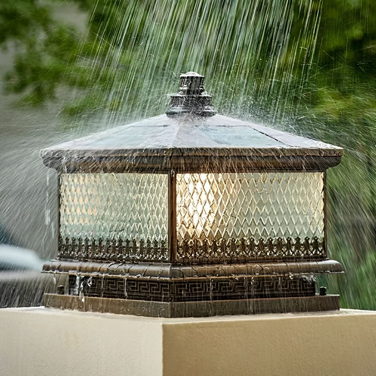 Waterproof Solar Vintage Copper Tower LED Outdoor Post Lights - Flyachilles