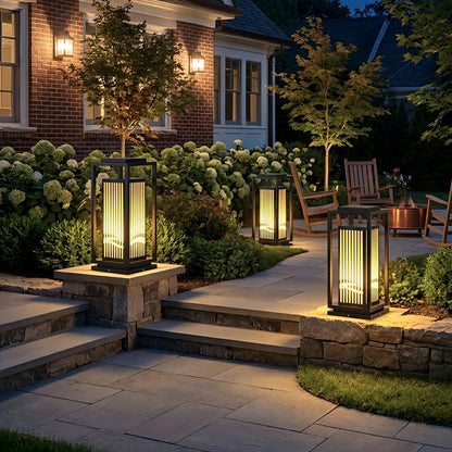 Waterproof Striped LED Black Modern Post Cap Light - Flyachilles