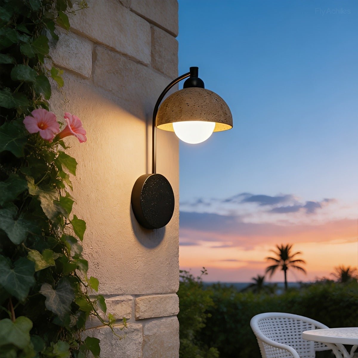 Waterproof Vintage Coastal Travertine Dome LED Outdoor Wall Light - Flyachilles