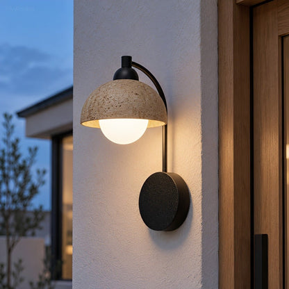 Waterproof Vintage Coastal Travertine Dome LED Outdoor Wall Light - Flyachilles