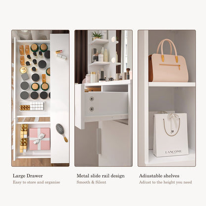 White Makeup Vanities Dressing table With LED Mirror &amp; 3 Drawers - Flyachilles