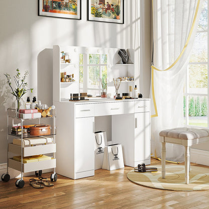 White Makeup Vanities Dressing table With LED Mirror &amp; 3 Drawers - Flyachilles