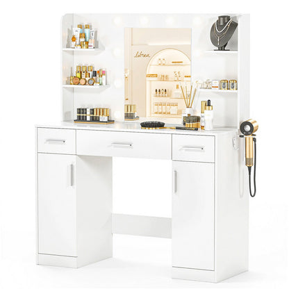 White Makeup Vanities Dressing table With LED Mirror &amp; 3 Drawers - Flyachilles