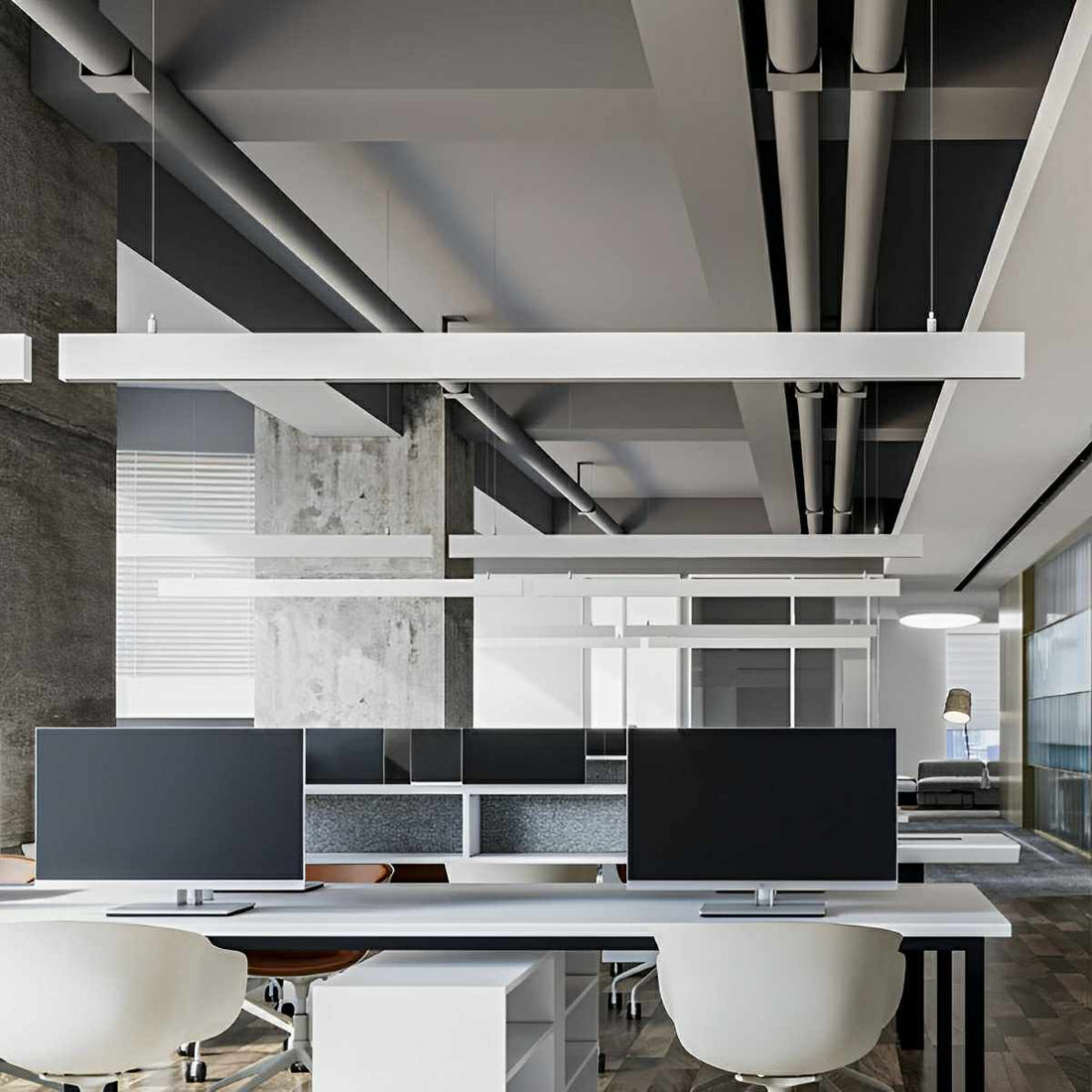 White Modern Minimalist Linear LED Long Strip Office Ceiling Pendant Lights - Flyachilles