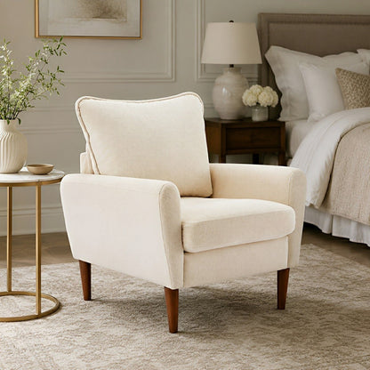 Wide Reading Chair – Cushioned Seat, Wood Legs, Modern - Flyachilles