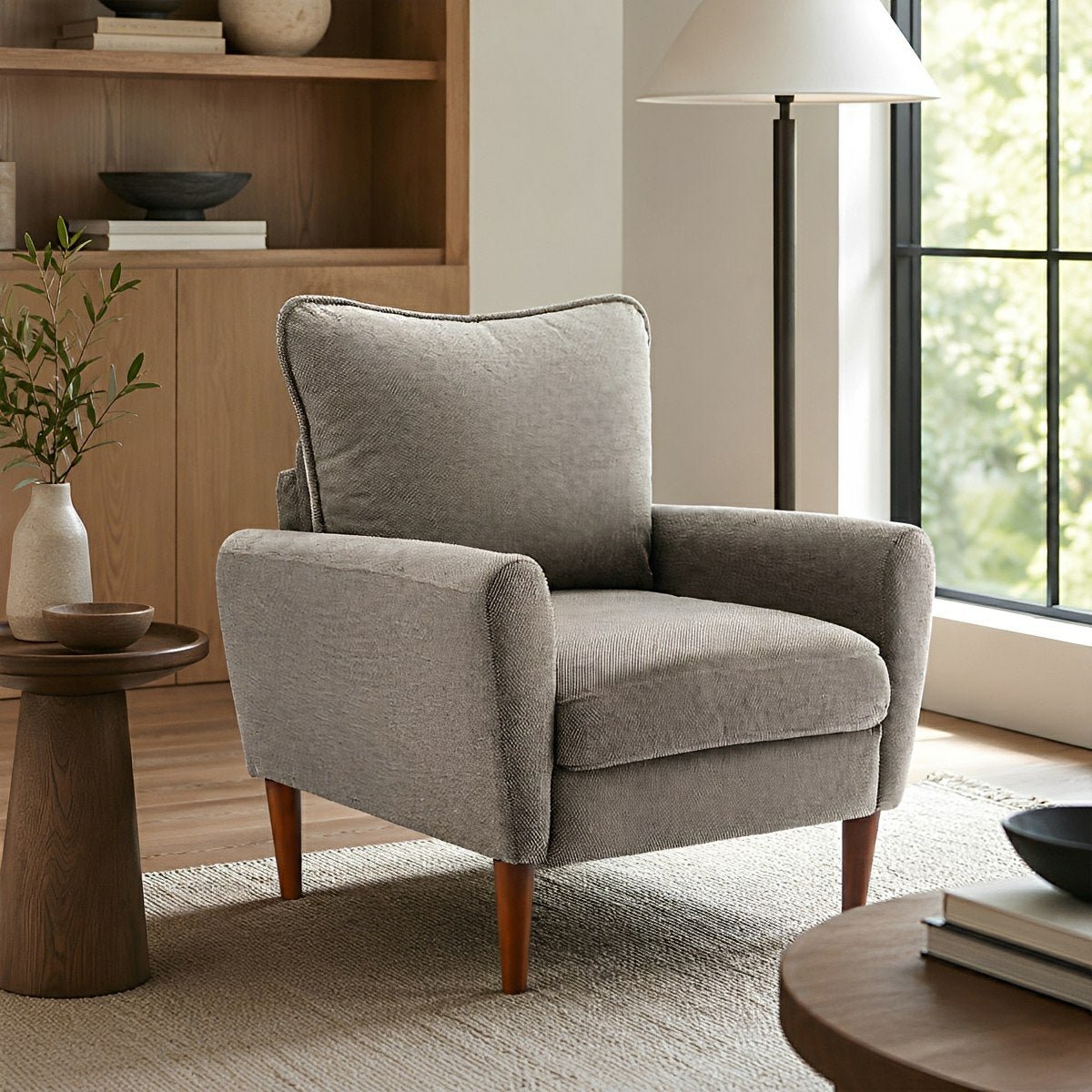 Wide Reading Chair – Cushioned Seat, Wood Legs, Modern - Flyachilles