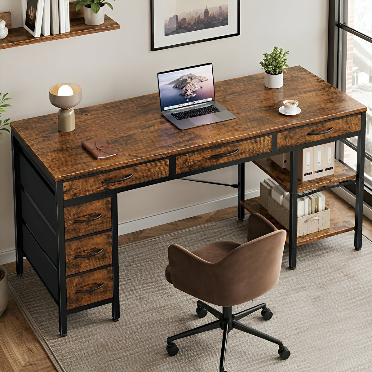 Wood Desk Office With Drawers - Flyachilles