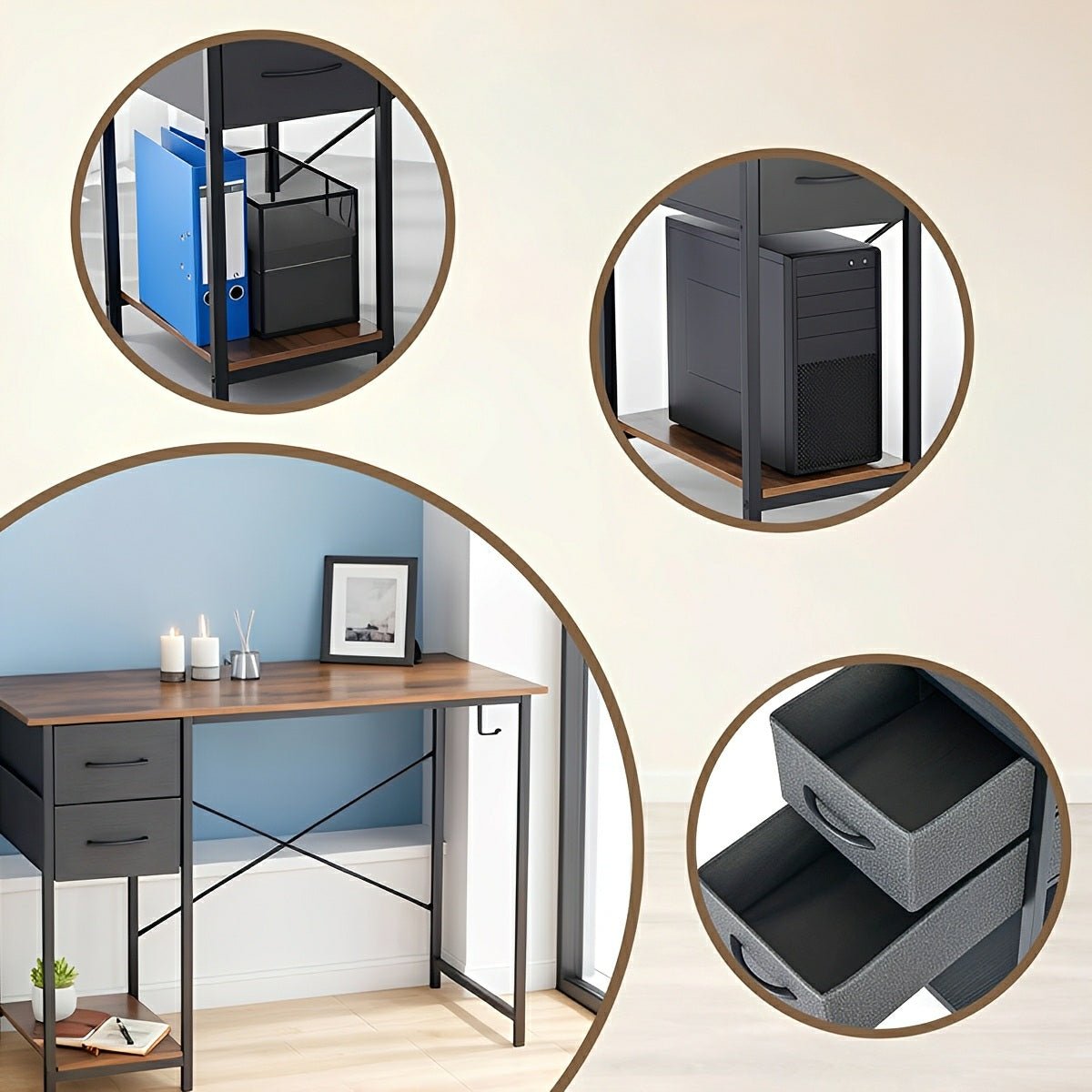 Wooden Writing Desk with Drawer &amp; Hook for Home Office - Flyachilles
