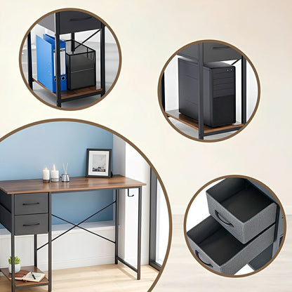 Wooden Writing Desk with Drawer &amp; Hook for Home Office - Flyachilles