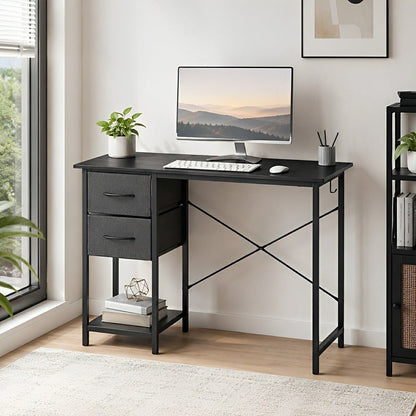 Wooden Writing Desk with Drawer &amp; Hook for Home Office - Flyachilles