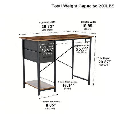 Wooden Writing Desk with Drawer &amp; Hook for Home Office - Flyachilles