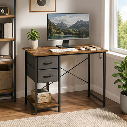 Wooden Writing Desk with Drawer &amp; Hook for Home Office - Flyachilles